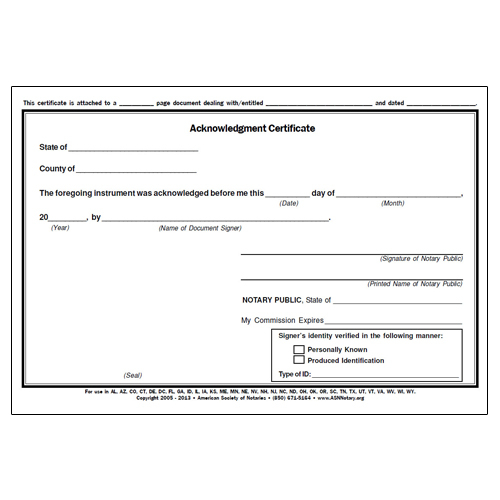 Arizona Notary Acknowledgment Form 6421