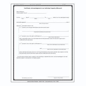 Missouri Acknowledgment Certificate Pad – Individual Capacity