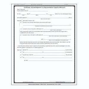 Missouri Acknowledgment Certificate Pad – Representative Capacity
