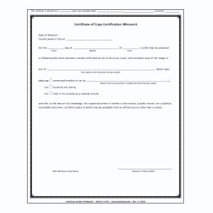 Missouri Certificate of Copy Certification Pad